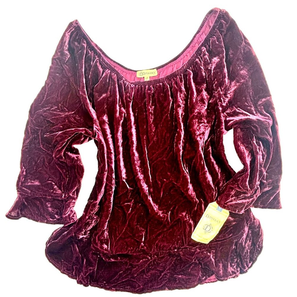 NWT Democracy Women's Crushed Blouse, Size  S, Wine/Garnet Red, Cottagecore